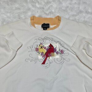 Vintage Sweater with Birds and flowers embroidery Sz Large